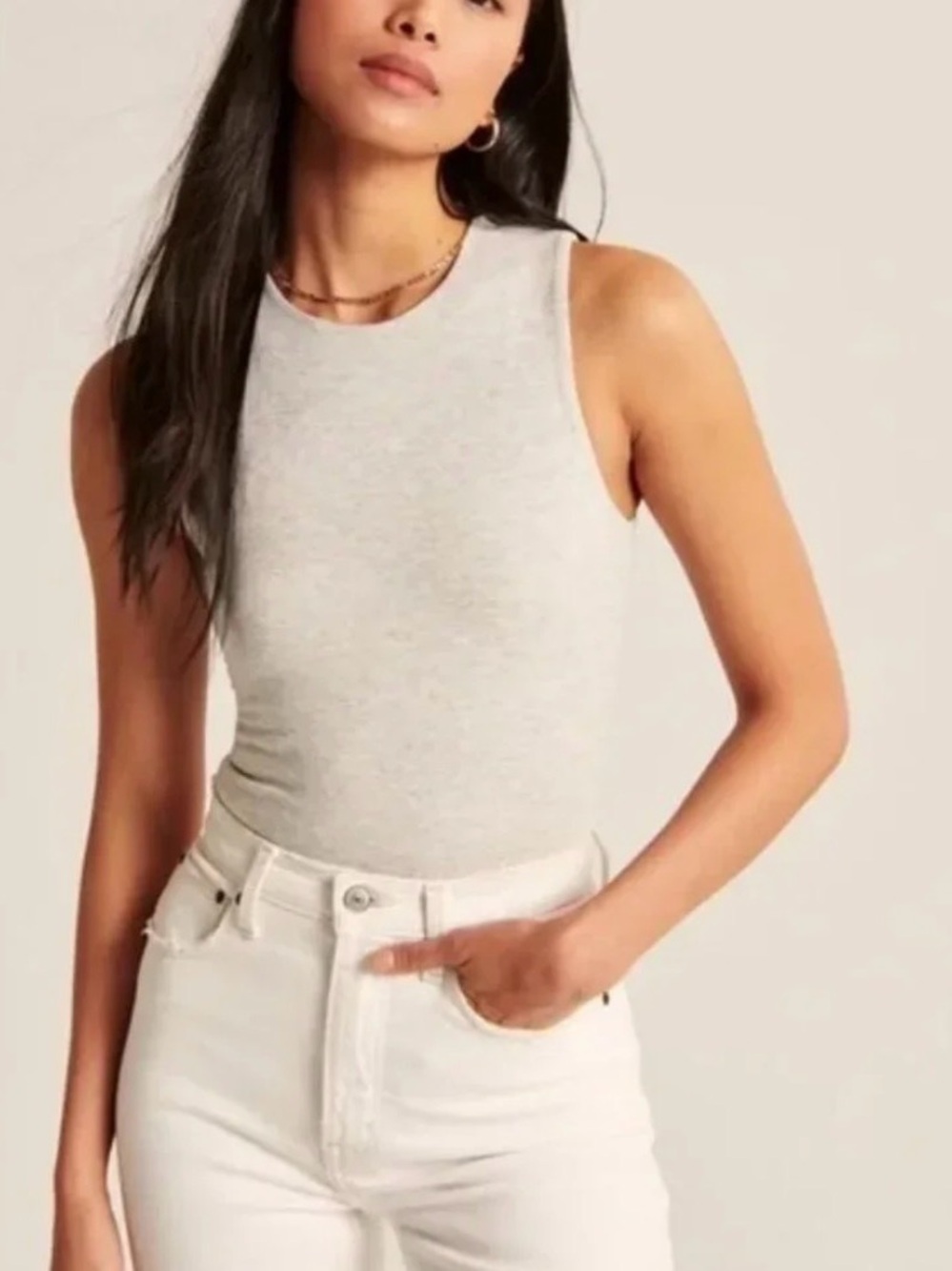NWOT // Abercrombie & Fitch - Heather Light Gray Ribbed Tank Bodysuit